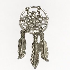 Vintage Dream Catcher Silver Pin Dangling Feathers